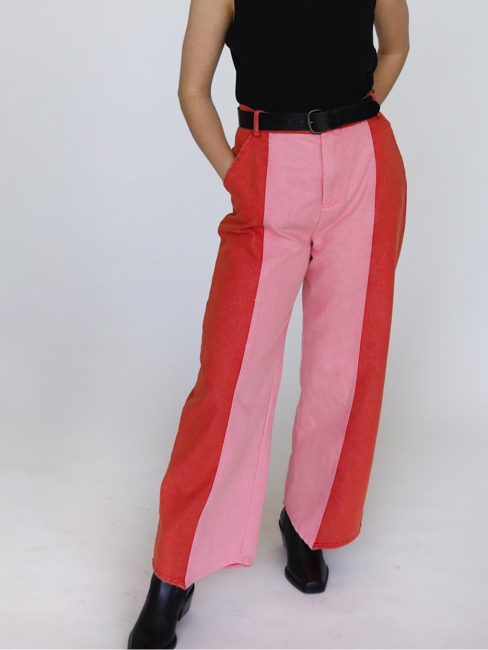 Colorblock Wide-Leg Pants in Pink & Red